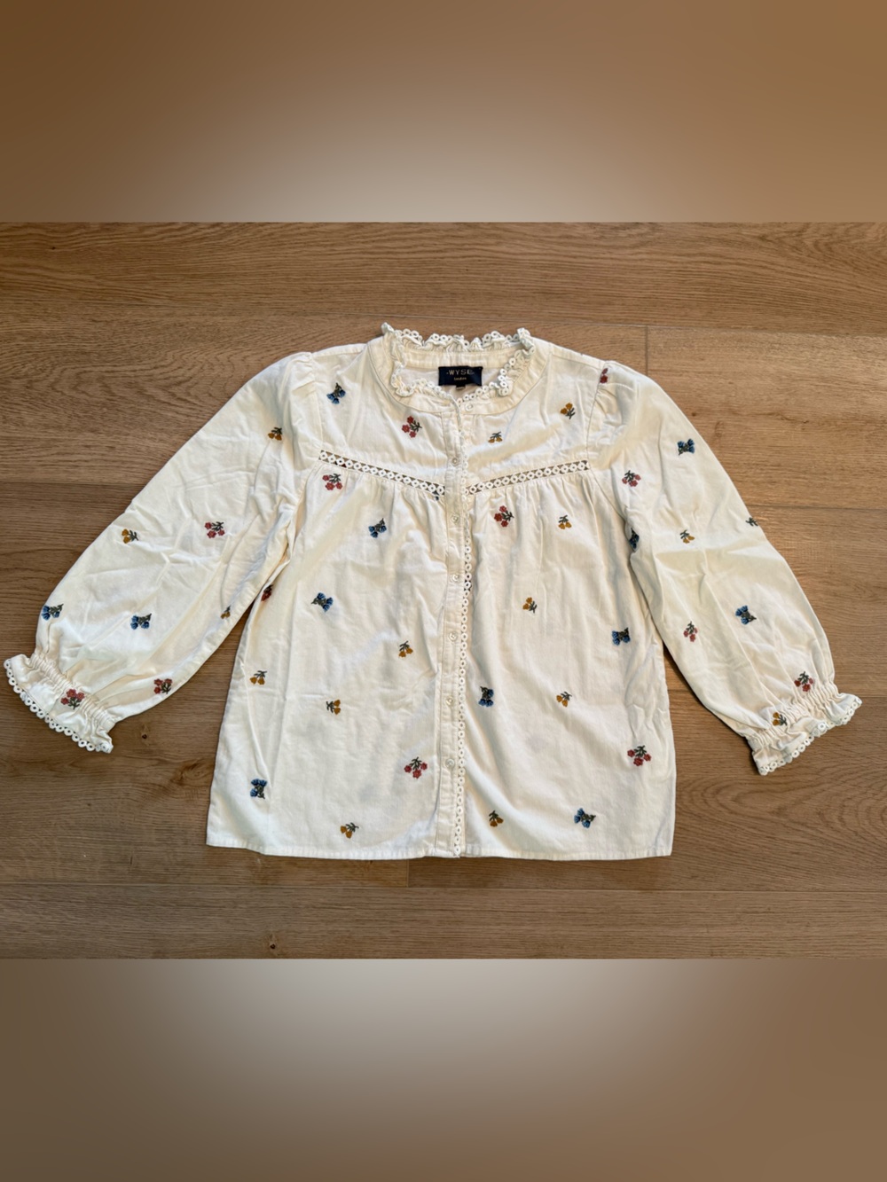Wyse London Floral Embroidered Cotton Blouse Ivory Lace Cottagecore Sz 3 M